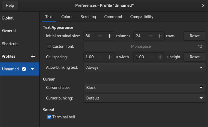 Customterminal Gnometext