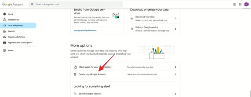 Clicking on "Delete your Google Account" option in web version of Gmail. 