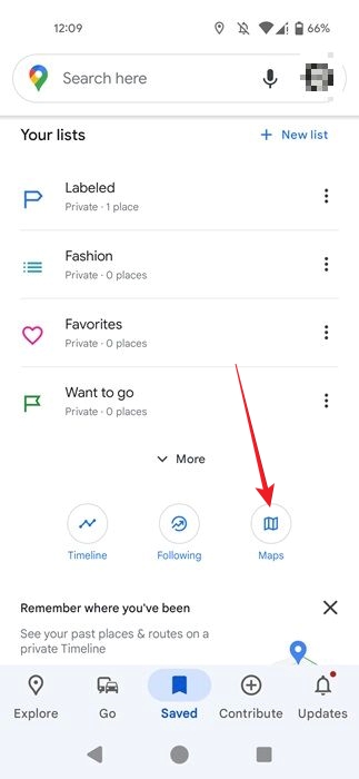 Tapping on "Maps" option in Google Maps for Android.