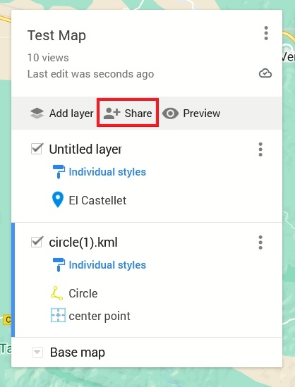 Clicking "Share" button to distribute the radius map.