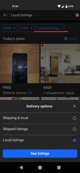 Local listings in Facebook Lite app for Android.