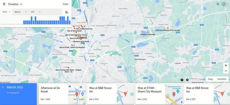 Highlights visible in Timeline view in Google Maps. 