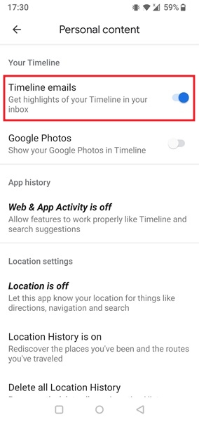 Enabling "Timeline emails" option in Timeline settings.