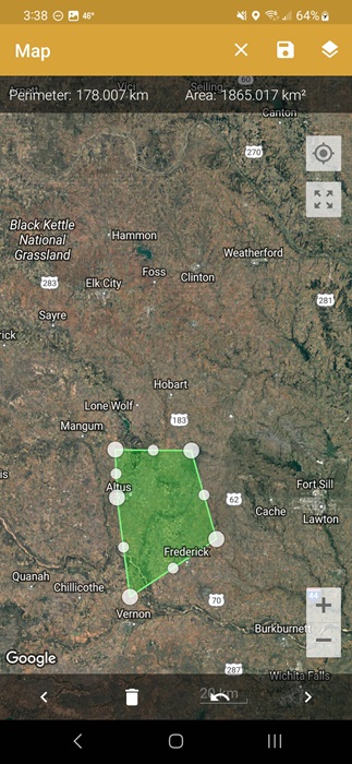 Setting an area to measure in GPS Fields Area Measure.