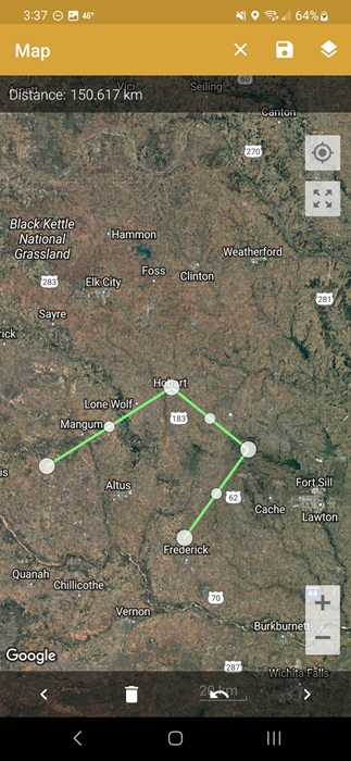 Measuring distance in GPS Fields Area Measure app.