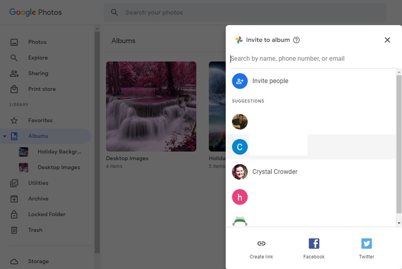 Pick someone to share your Google Photos with.
