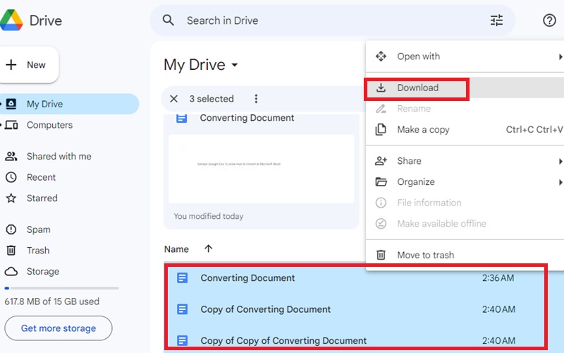 Batching converting Docs to Word through Drive.