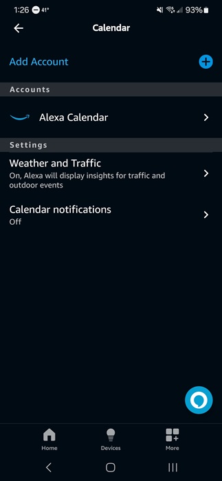 Choose a default calendar in Alexa app.