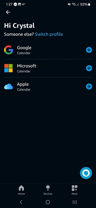 Digital wall calendar providers in Alexa app.