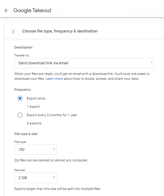Use Google Takeout to back up Google data once.