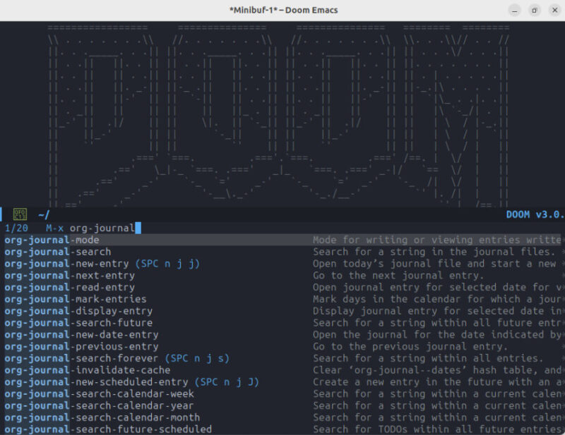 A screenshot showing a working Doom Emacs installation with a custom module flag.