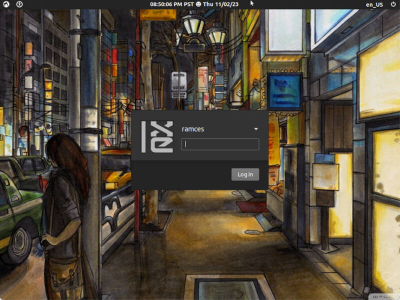 A screenshot of the LXDE login screen.