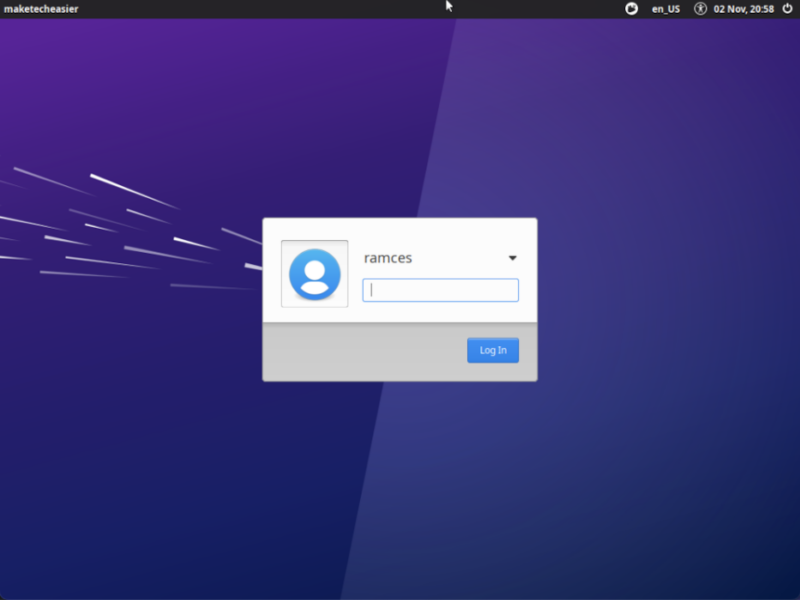 A screenshot of the XFCE login screen.