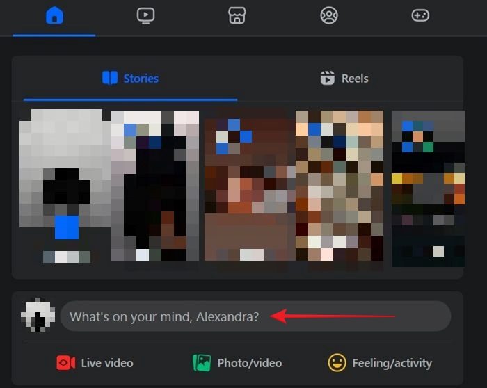 Clicking on "What's on your mind" bar in web Facebook version.