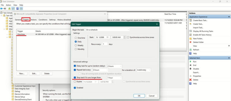 Tweaking trigger parameters in Task Scheduler.
