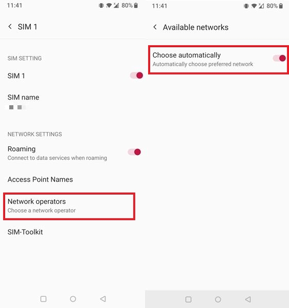 Enabling "Choose automatically" option under "Network operators" on Android.