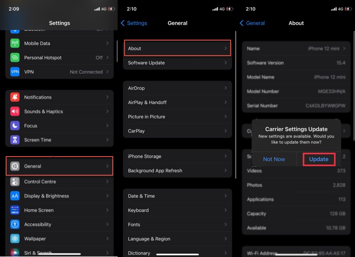 Carrier settings update available on iOS. 