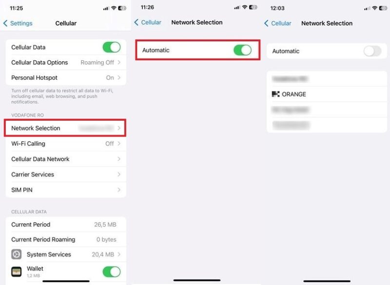Manually selecting a network on iOS device. 