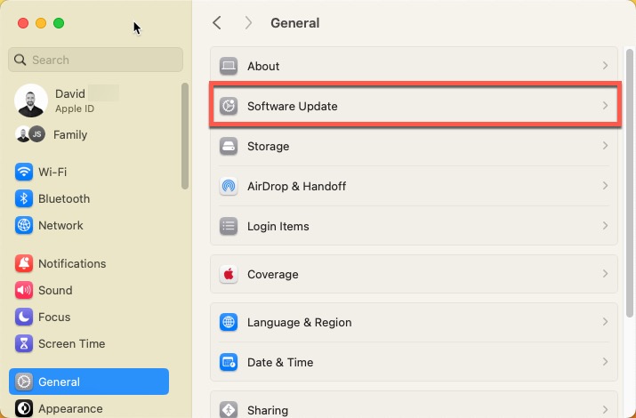 Software Update Settings Category 