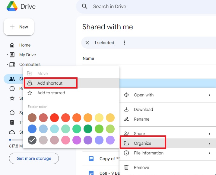 Organize your shared folder by adding a shortcut to your desktop.