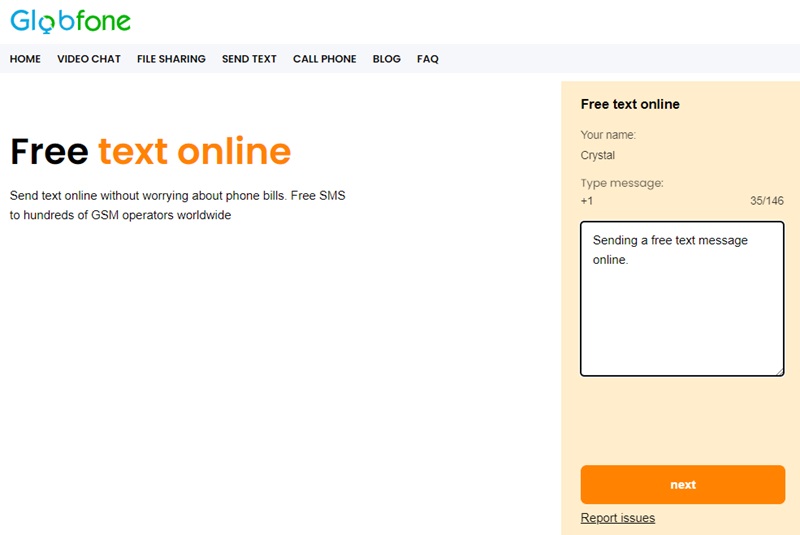 Sending free texts with Globfone.