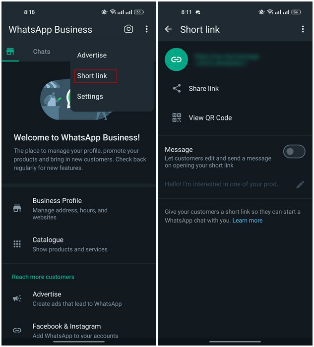 SHaring a Whatsapp Short Link