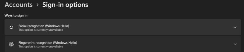 Enabling additional Windows Hello sign-in features from Windows Settings. 