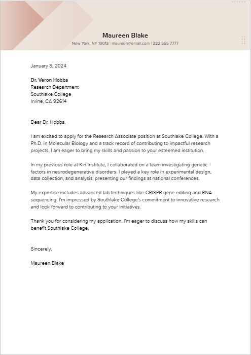 Academic Cover Letter Template