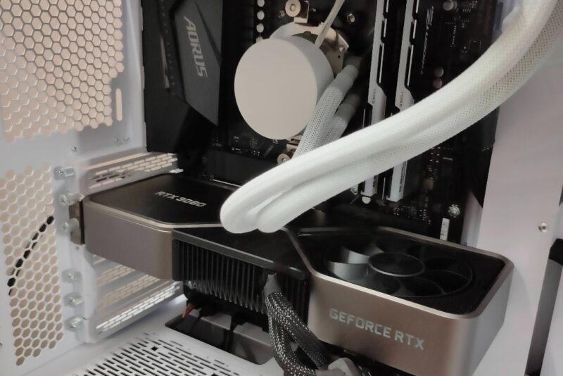 Closeup of RTX 3080 graphics card in a PC