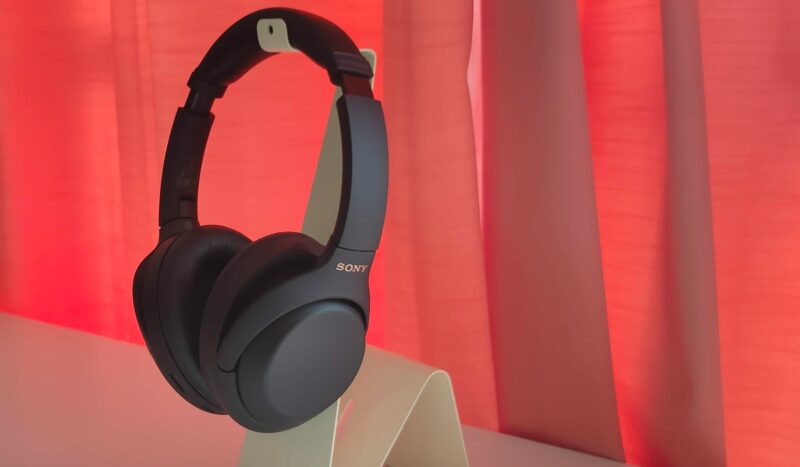 Sony WH-1000XM4 headphones on a stand
