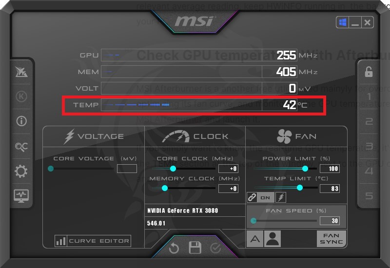 MSI Afterburner screenshot Windows