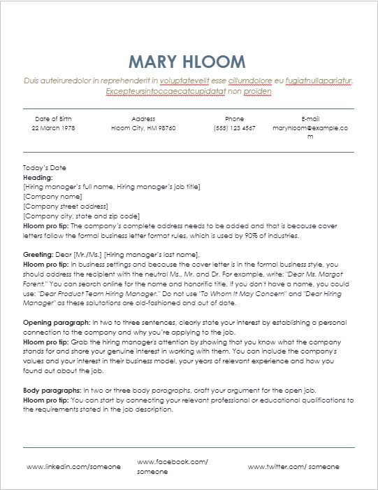 Organized Cover Letter Template