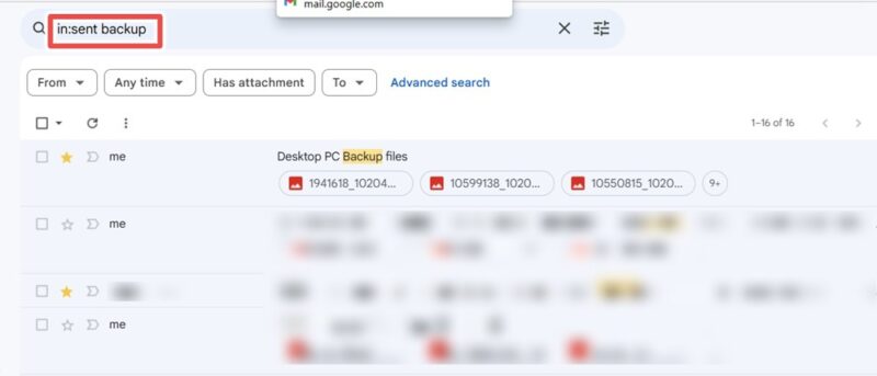 Using the in:sent search operator with Gmail to browse through sent emails on a given topic.