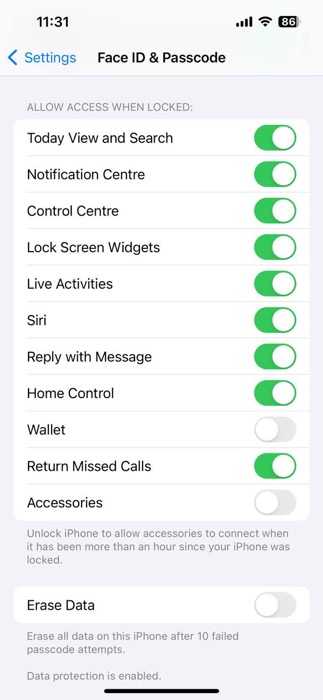Allow Access When Locked Optins Iphone Settings Menu
