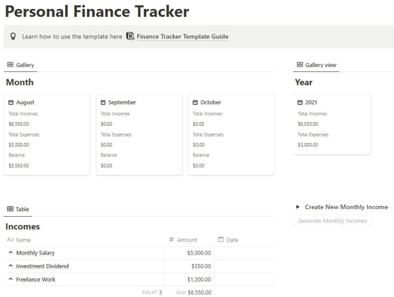 Personal Finish Tracker summary page