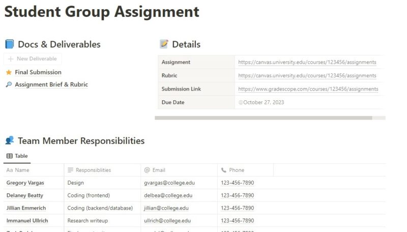 Students Group template for Notion main page