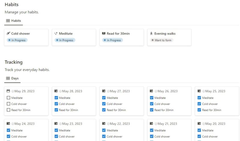 Tracking daily habits with Habit Tracker template