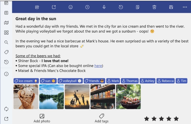 Using Diarium to document a day.