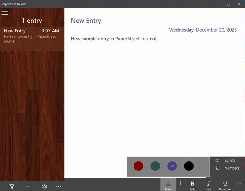 Adding an entry in PaperStreet Journal.