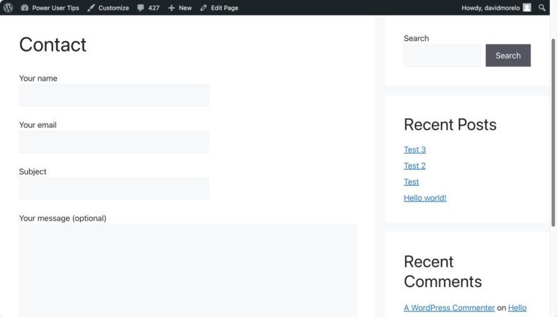 Default Form Created Using Contact Form 7 