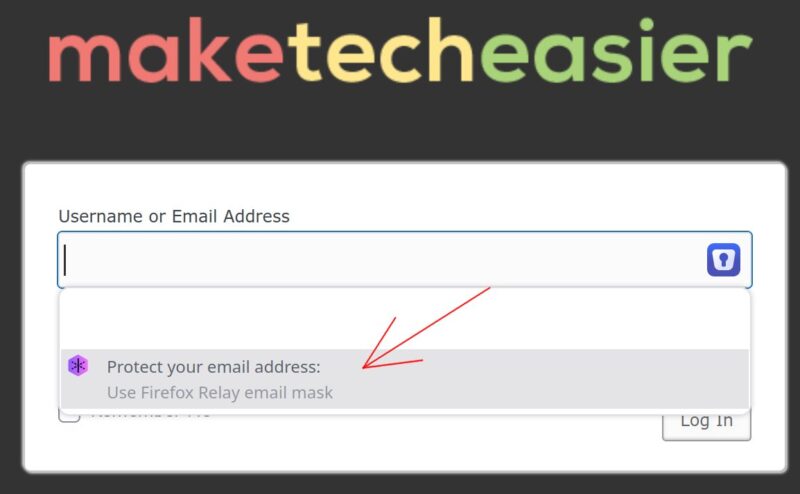 Firefox Relay Popup Email Field