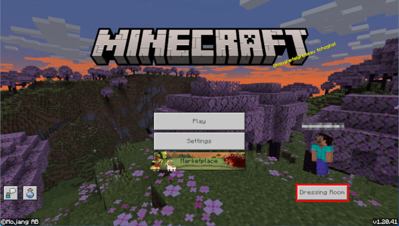 Minecraft Bedrock Edition and the Dressing Room button.