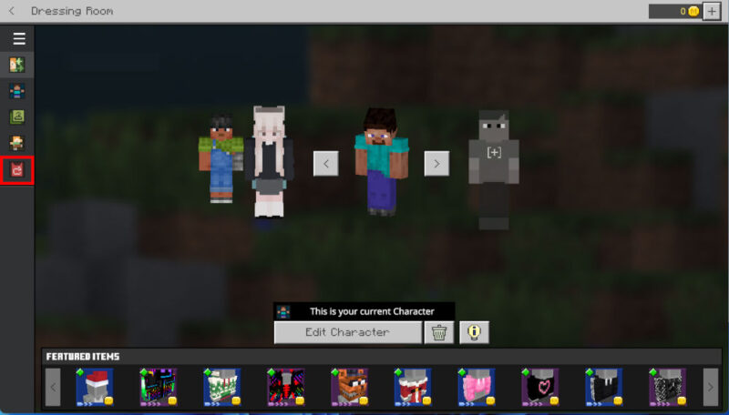 Dressing Room screen in Minecraft Bedrock and the capes section.