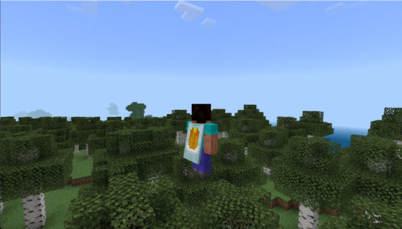 Minecraft world with a player using the Pan Cape.