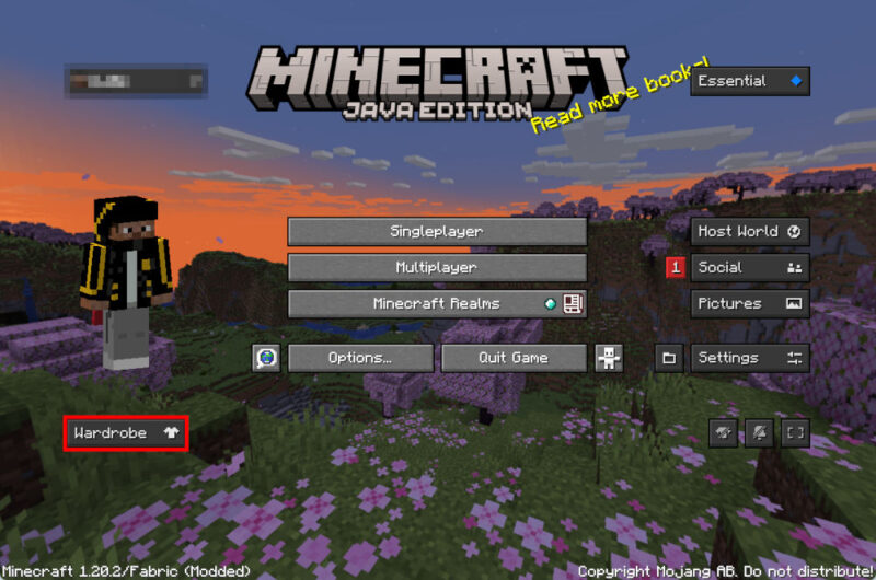 The "Wardrobe" button in the Minecraft Java Edition title screen.