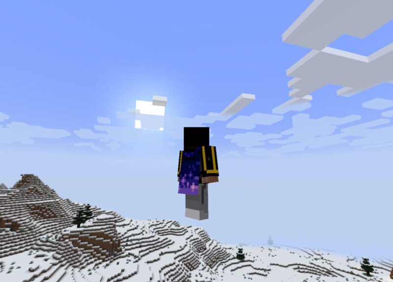 A Minecraft player with the Essential mod cape.