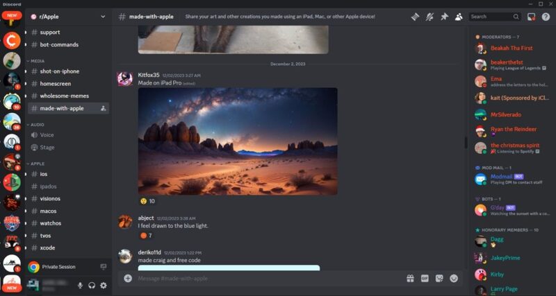 Apple server view on Discord.