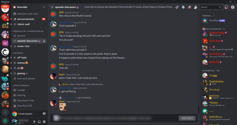 Invincible server view on Discord.
