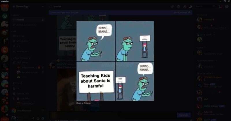 The Memeology server view on Discord.