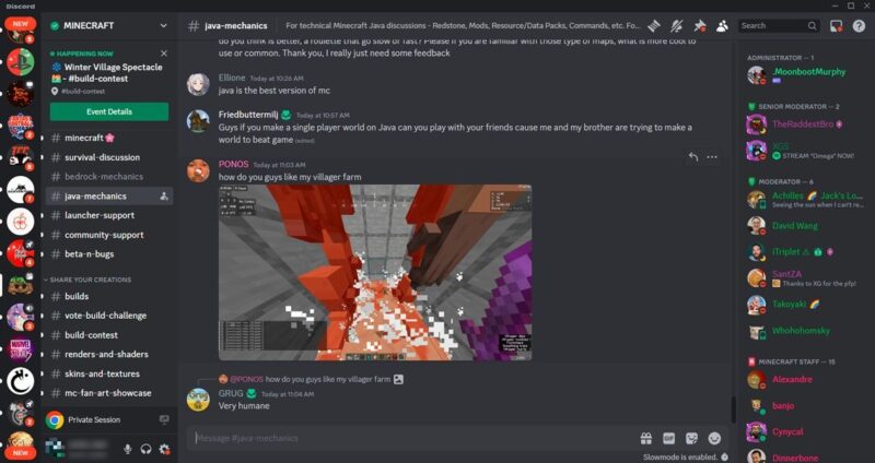 Minecraft server view on Discord.
